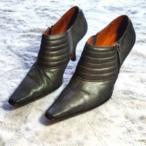 Donald J. Pliner Monica Womens Taupe Pewter Metallic High Heel Booties Sz 8M
